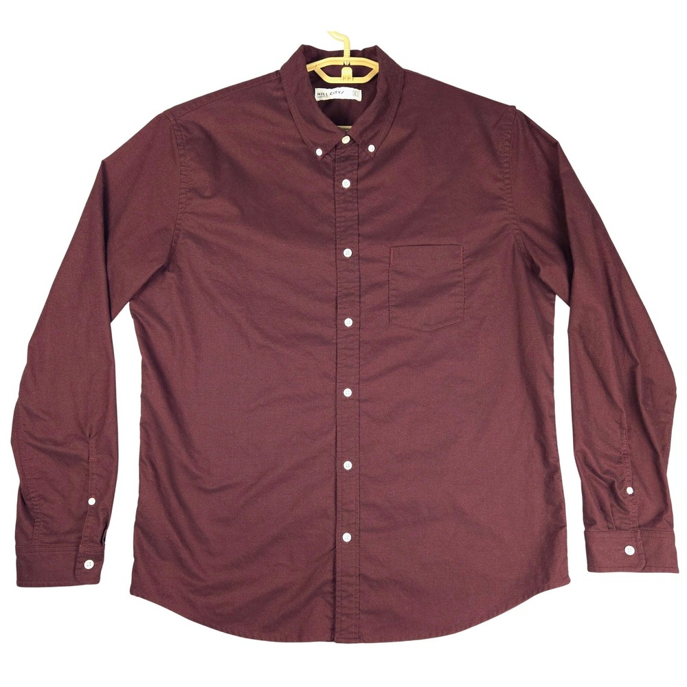 Hill City Mens Coolmax Cotton Blend Button Down Shirt Burgundy L‎ 372357-00